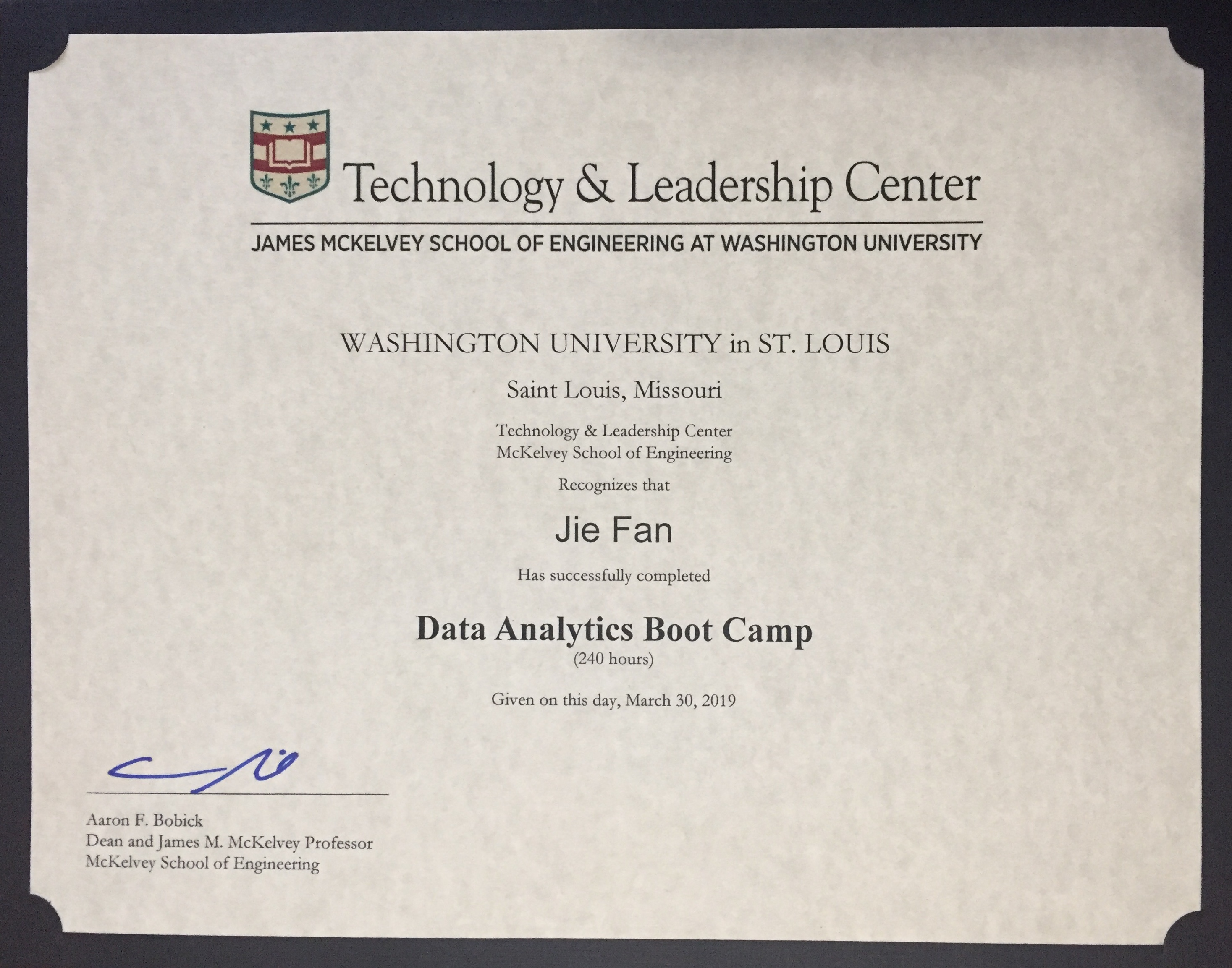 WUSTL Data Analytics Certificate